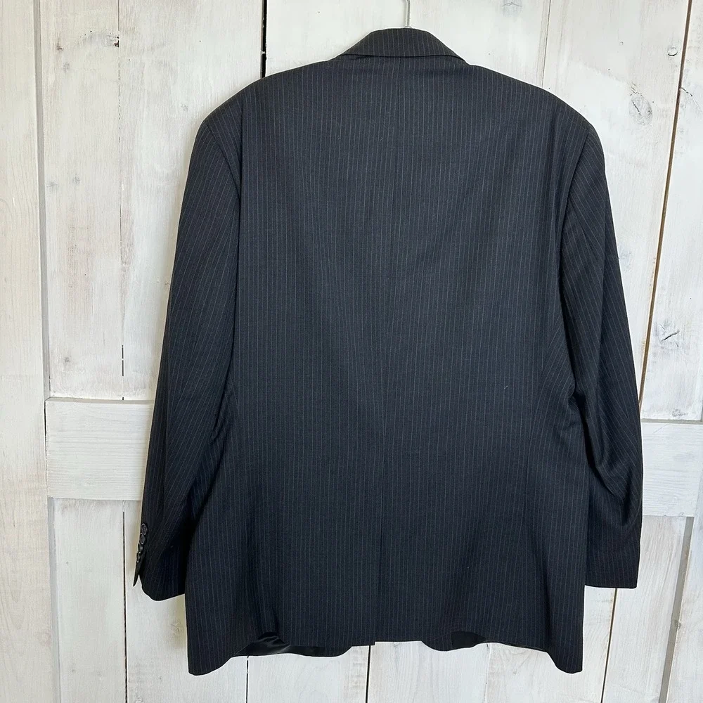 Chaps Ralph Lauren Blazer Sz‎ 44R Gray Pinstripe Wool Cashmere Two Button Jacket